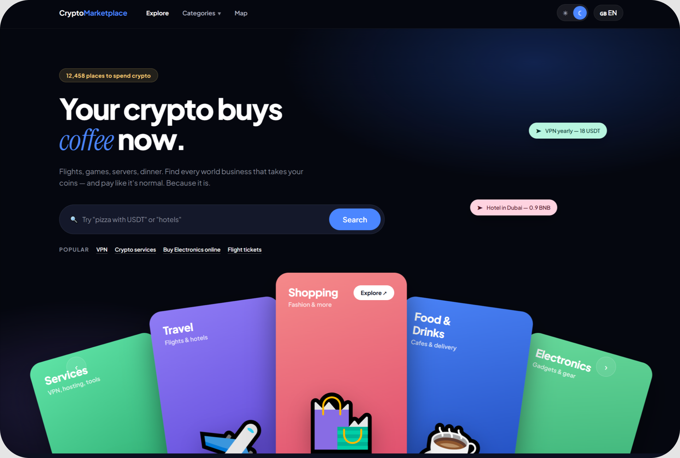 Каталог CryptoMarketplace: страница с фильтрами